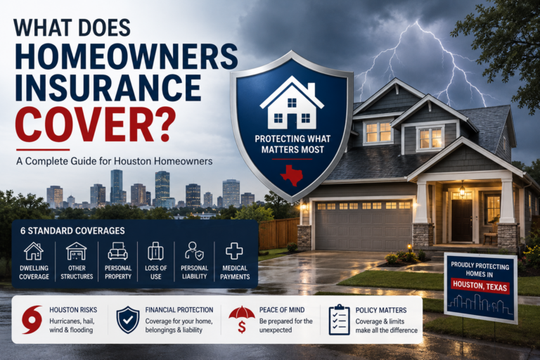 What homeowners insurance covers for Houston homeowners including storm, wind, hail, and property protection